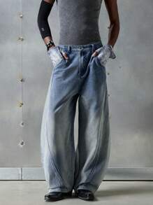 NEON BLANC Men's Street Fashion Loose Fit Baggy Jeans, School, Streetwear Style, Emo Style - Baby Blue - View 4