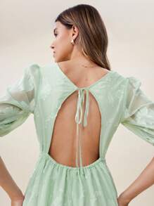SHEIN Unity Vestido de mujer con cuello en V, estampado de jacquard, estilo de vacaciones - Verde - Ver 2