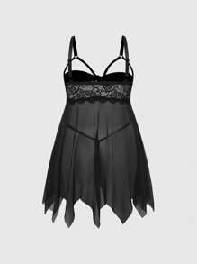 ROMWE Goth 大码蝴蝶结不对称下摆性感内衣套装