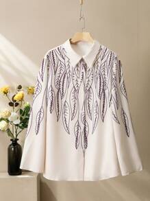 Lacomfia 2 pièces Ensemble décontracté élégant avec imprimé graphique pour femmes grandes tailles, pratique pour les navetteurs