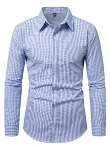 Manfinity Mode Camisa de manga larga a cuadros de uso diario y casual para hombres