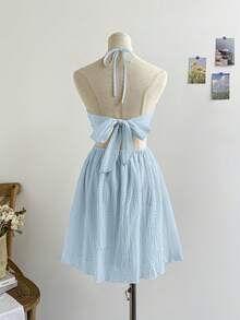 Soleia 休闲度假时尚百搭性感吊带系带女式迷你连衣裙 - 淺藍色 - 查看 2