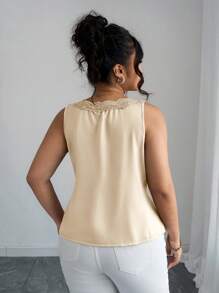 Elenzga 1 pieza Parte superior sin mangas elegante y versátil de talla grande, tank top con escote en V profundo y adorno de encaje sexy