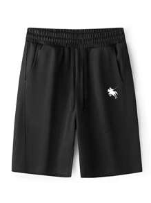 Manfinity Dauomo Men's Knight Print Drawstring Waist Casual Versatile Shorts - Black - View 4