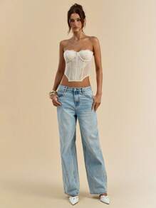 SHEIN BAE Women's Summer Beach Vacation Elegant Stretch Lace Bra Cup Tops Corset Tops Concert Costumes Performance Costumes Music Festival Costumes, Concert Women's Costumes, Club Costumes, Sexy Costumes, Graduated Corsets Top,Tea Party Corsets Top, Tops, Halloween Clothes,Halloween Costume - White - View 3