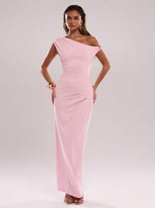 SHEIN BAE Women's Elegant Asymmetric Metal Embellished Maxi Dress,Suitable For Party Gatherings And Daily Commuting Wear - Coral Pink - View 6