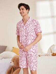 FamilyFrolics Conjunto de pijama a juego con estampado de corazón lindo para hombres, conjunto de vestuario para padres e hijos