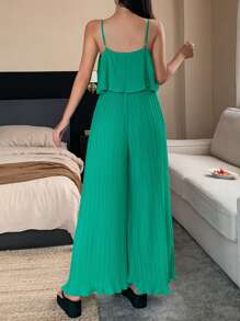 DAZY Piyama Jumpsuit Tanpa Lengan Longgar Berlipit Warna Polos, Pakaian Kembali ke Sekolah - Hijau - View 2