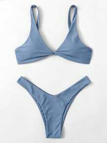 Swim Basics Summer Beach Twist Front High Cut Bikini Set