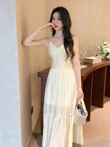 SHEIN LUNE Women's Ruffle Cami Waisted Maxi Casual Dress - Butter Yellow - View 6