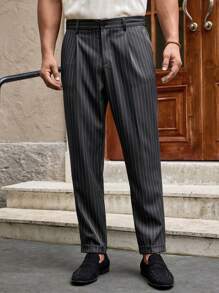 Manfinity VCAY Men's Slim Fit Tapered Vertical Striped 9/10 Length Suit Pants