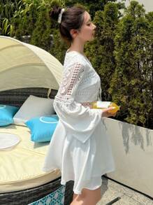 DAZY Women's Beach Cover Up With Tie Waist & Patchwork, Spring/Summer