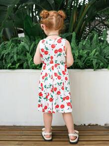 Young Girl Cherry Print Sleeveless Dress - Red - View 2