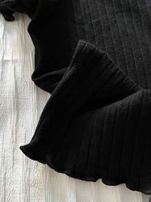 Comfortcana Plus Lettuce Trim Rib Knit Tee - Black - View 3