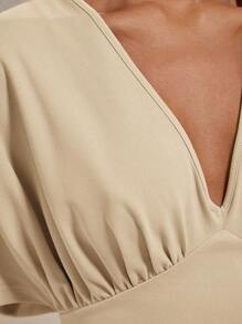 COSMINA Women's Solid Color V-Neck Short Sleeve Waist Fitted Long Dress, Summer,Business Casual Woman