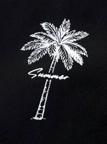 Manfinity Chillmode Men's Casual Palm Tree Print T-Shirt & Drawstring Shorts 2-Piece Set, Vacation - Black - View 3