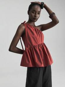 Ontre 2 件红色细肩带背心，女式波西米亚海滩风格简约时尚吊带背心，适合夏季 - 棕色 - 查看 4