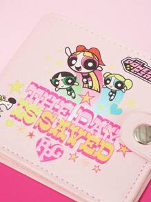 THE POWERPUFF GIRLS X SHEIN 1pc Blossom, Bubbles, Buttercup Pattern Women Creative PU Casual Short Folding Wallet, Coin Purse, Card Case, Multipurpose Zipper Wallet