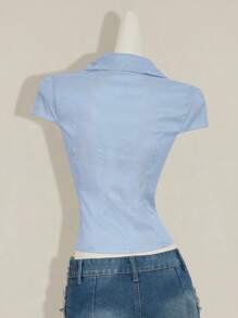 SHEIN ICON 条纹纽扣衬衫，夏季时尚