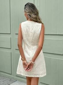 Serisse Vestido corto de verano para mujer de tela texturizada con cuello en V profundo y sin mangas, de moda - Albaricoque - Ver 2