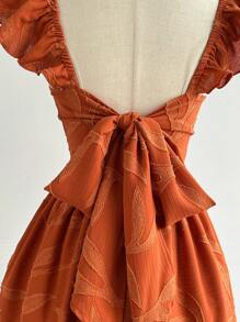 Soleia Váy ngắn vải họa tiết lá và cành cây màu nâu kaki ngày lễ dành cho nữ, tay lửng, hở lưng, eo thắt nơ, thích hợp cho tiệc tùng, hẹn hò, trà chiều, phong cách Boho, lễ hội âm nhạc, lễ hội hóa trang, bãi biển - màu nâu - Xem 3