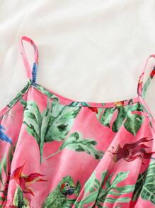 WESTFADE Young Spaghettibandjesjurk met tropische plantenprint en uitsparingen voor jonge meisjes