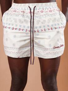 SUMWON Summer Resort Collection Floral Pattern Swim Shorts Athletic Board Shorts Vacation Beach Pool Sports Casual Comfort Elastic Waist Drawstring - Multicolor - View 7