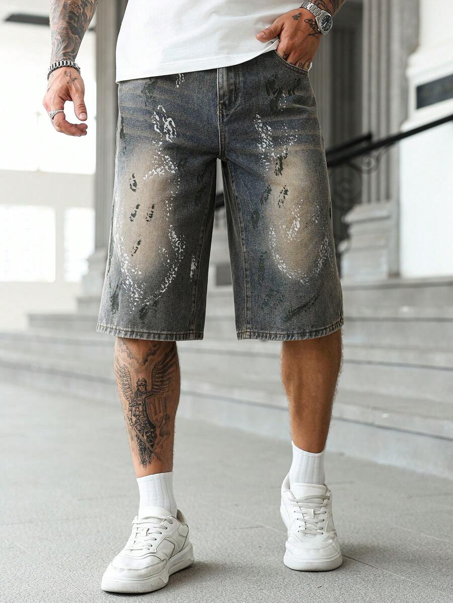 Manfinity Roughcore Shorts bermudas casuales diarios de hombre con botones y de mezclilla - Multicolor - Ver 1