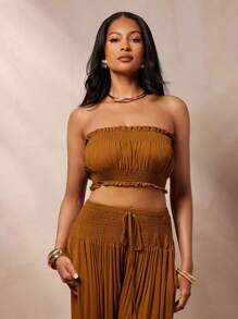 Vixey Ruffle Detail Shirred Strapless Crop Top, Beach Outfits For Woman, Beach Vacation Outfits, Beach Essentials, Women Summer Clothing, Cute Summer Tops