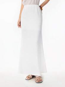 LYSMO 2025 春夏新款女士高端时尚白色缎面 A 字修身美人鱼长裙，适合浪漫约会、简约休闲风格、轻松度假和波西米亚风 - 白色 - 查看 1