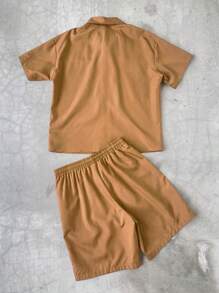 PAVTROS 2 件套男士星星印花撞色短袖拉链衬衫和短裤套装