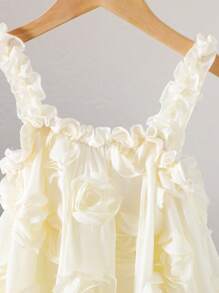 Young Girls Lovely Floral 3D Strap Dresses Ivory Young Girls Cream Ruffle Dress, Cute And Elegant Fairy White Summer Outfit For 7th Birthday - Multicolor - View 5