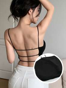 DAZY Crop Body-Shaping Back Cleavage Pad Spaghetti Strap Camisole For Four Seasons - Black - View 1
