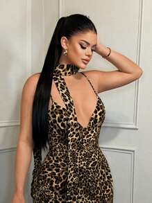 SHEIN SXY 女式性感修身豹纹细肩带露背连衣裙 - 彩色 - 查看 5