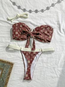 Swim SXY 女士夏季随机印花细肩带高开叉性感比基尼套装 - 彩色 - 查看 5