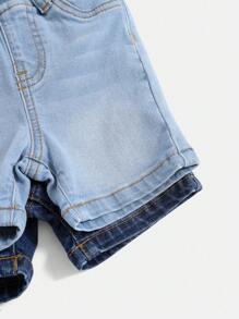 SHEIN Baby Boy 2pcs Elastic Waist Washed Denim Jeans Shorts Set,Baby Boy Summer Clothes Outfits - Medium Wash - View 4