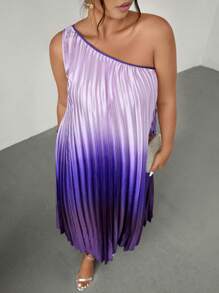 Firerie Robe maxi à épaules asymétriques en violet dégradé, plissée à ourlet asymétrique. Convient pour la Saint-Valentin, les concerts, les représentations, les sorties, les dîners de gala, le bal de promo, les mariages. Style sexy, élégant, décontracté, romantique, parfait pour les vacances, la plage, le bureau, les anniversaires. Coupe sirène.