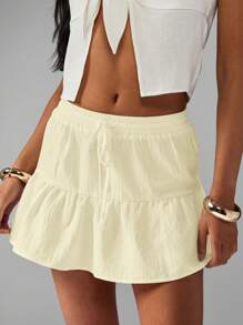 MISSGUIDED Tiered Linen Feel Mini Skirt Flowy Summer Beachwear Lightweight Flared A Line Ruffle Skirt Perfect For Resort Vacation - Yellow - View 5