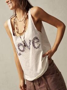 Bohemela Camiseta de tirantes casual de cuello redondo con estampado de leopardo y letras, para mujer de talla grande, verano