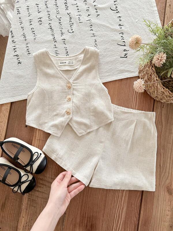 LMoss Kids 2 Stücke/Set Kleine Mädchen Einfarbiges Trägertop und Shorts Anzug