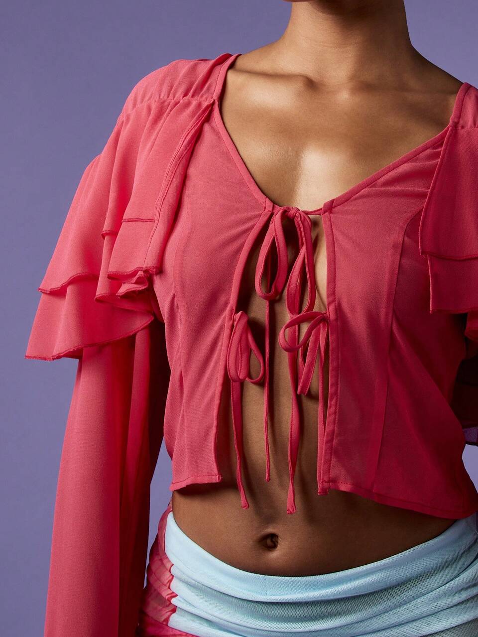 MISSGUIDED Ruffled Bell Sleeve Crop Blouse Festival Boho Chic Dance Party Summer Fall Occasion Top