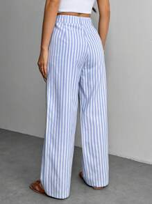SHEIN PETITE Pantaloni dritti a gamba dritta con motivo a strisce H, di moda per l'estate, adatti alle donne