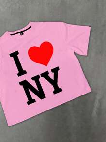 Manfinity EMRG Men's Casual Heart & Letter Print T-Shirt, Summer