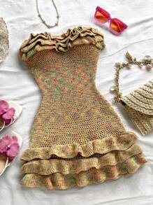 Soleia 女士时尚多层荷叶边下摆迷你针织筒形连衣裙 - 彩色 - 查看 1