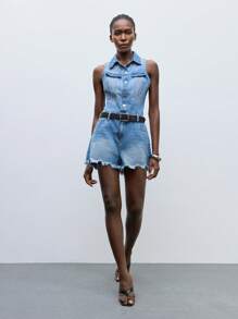 Maija 女式蓝色牛仔无袖连体衣 - 中等水洗藍 - 查看 5