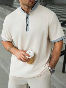 Manfinity Homme Camisa tipo polo Streetrush Manfinity de talla grande para hombre, en color negro y blanco clásico, estilo universitario de manga corta, con estampado de posicionamiento "BRAVE" en el pecho, estilo holgado de hombros anchos, en , regalo para novio, casual deportiva para uso diario, vuelta al colegio y vacaciones, primera opción como regalo para novio y esposo, conjunto para parejas