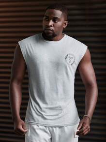 Manfinity VCAY Men's Round Neck Sleeveless Casual Fashionable Minimalist Printed Tank Top - Light Grey - View 1