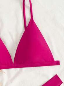 Swim Vcay 女士夏季海滩纯色性感比基尼泳装 - 中紫紅色 - 查看 5