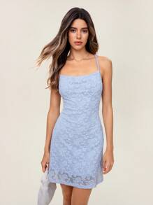 Chiquease Women's Light Blue Summer Chic Mini Dress,Date Night Backless Strappy Textured Solid Color Party Holiday Outfits,Casual Comfortable Dresses - Blue - View 3