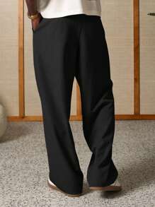 SUMWON Straight Fit Tailored Dress Pants Wide Leg Classic Business Professional Office Formal Wear Pleated Front Linen Look All Season Trousers
